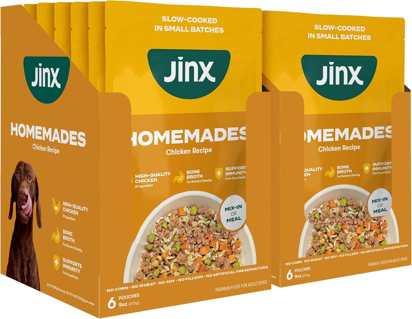 Jinx Chicken Wet Dog Food Topper, Mix with Dry Dog Food, Made with Real Chicken, Bone Broth & Brown Rice, No Fillers, Puppy, Adult, Senior, 9oz, 12 Pack