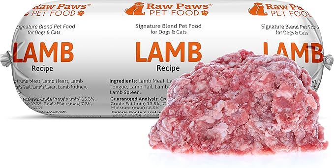 Raw Paws Signature Blend Pet Food for Dogs & Cats - Lamb Recipe, 1-lb Rolls (20 Pack) - Fresh Raw Food Made in USA - Natural Dog Food Roll - Frozen Raw Lamb Dog Food Log Diet