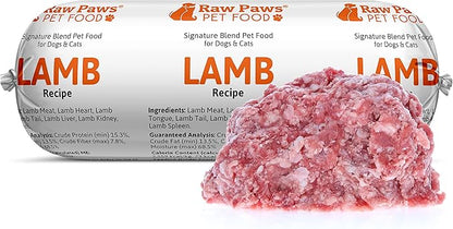 Raw Paws Signature Blend Pet Food for Dogs & Cats - Lamb Recipe, 1-lb Rolls (20 Pack) - Fresh Raw Food Made in USA - Natural Dog Food Roll - Frozen Raw Lamb Dog Food Log Diet