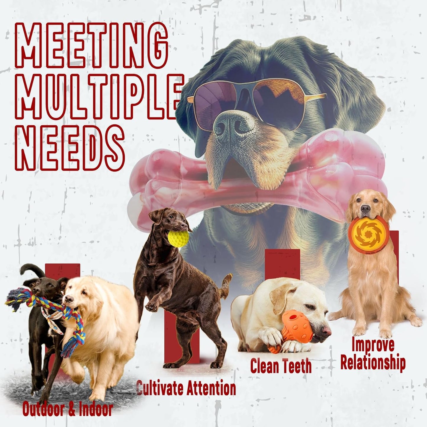 Zeaxuie 12 Pack Heavy Duty Various Dog Chew Toys Pack for Aggressive Chewers - Includes Large Rope Toy, Squeaky Toys & Indestructible Chew Bone for Medium, Large & X-Large Dogs (for Super Chewers)