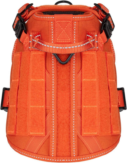 ICEFANG Tactical Dog Harness, Small Size,2X Metal Buckle,Working Dog MOLLE Vest with Handle,No Pulling Front Leash Clip,Hook and Loop Panel (Orange,S (Pack of 1))