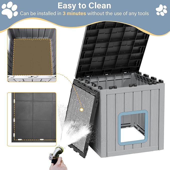 Outdoor Cat House, Cat Houses for Outdoor Indoor Cats, Clawsable Cat House Weatherproof, Feral Cat Shelter, Resin Insulated Material, Emergency Exit Easy to Clean and Install, Blue