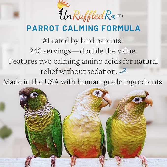 UnRuffledRx™ Calming Formula for Parrots – Helps Birds Stay Chill During Fireworks, Visitors & Travel – Soothes Screaming, Biting, Plucking – 224 Servings