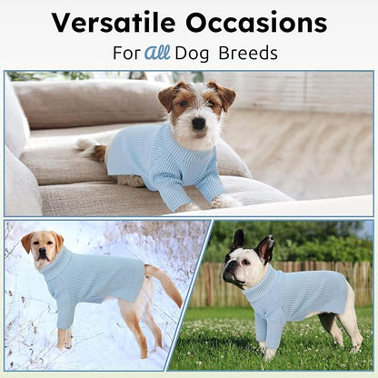 Queenmore Dog Sweaters for Small Dogs Male, Turtleneck Fall Doggie Sweater, Waffle Knit Sweater for Dogs, Cat Sweater Puppy Sweaters, Puppy Christmas Sweater, Blue XS