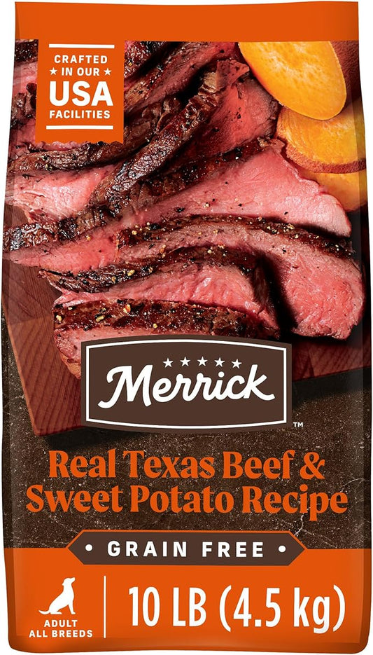 Merrick Premium Grain Free Dry Adult Dog Food, Wholesome And Natural Kibble, Real Texas Beef And Sweet Potato - 10.0 lb. Bag