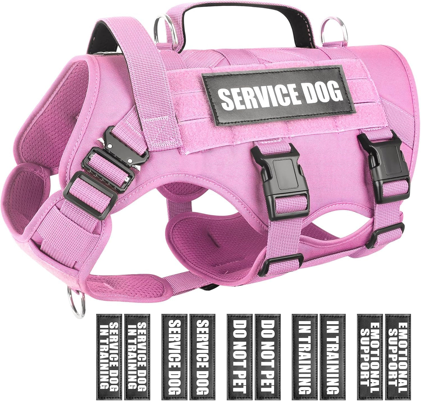 WINSEE Service Dog Vest Harness for Medium Dog, Tactical Working MOLLE Vest with 10 Pet Patches, No Pull Heavy Duty Harness for Training Walking