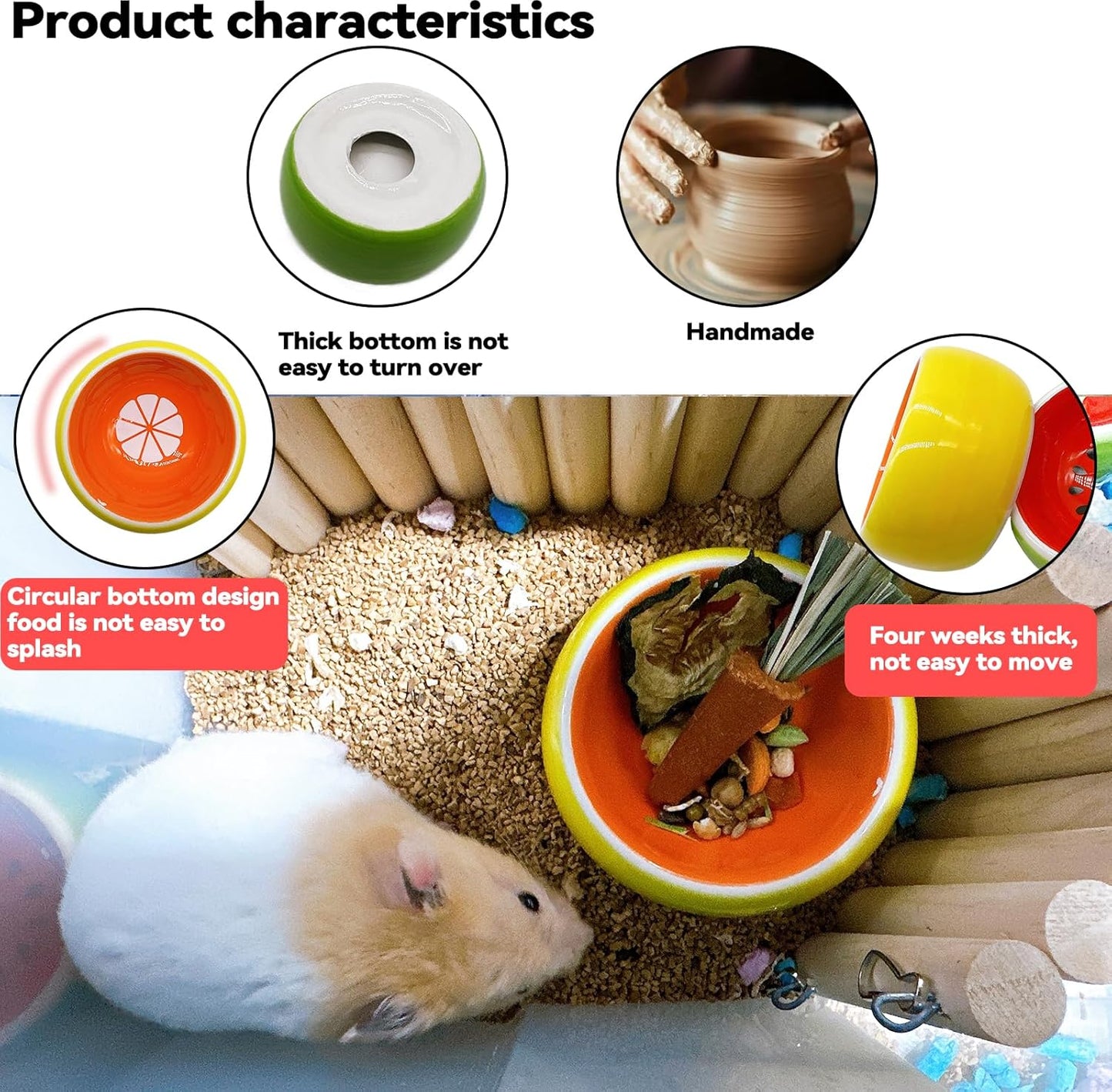 Hamiledyi Hamster Bowl,Pet Ceramic Food Water Feeding Dish Guinea Pig Water Rat Bowl for Gerbil Mouse Chinchilla Hedgehog Sugar Glider(2PCS)