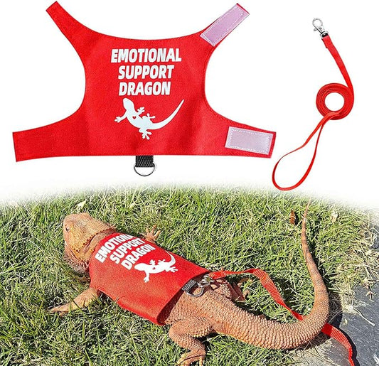 Romansk Bearded Dragon Harness and Leash Set - Escape Proof Adjustable Lizard Reptiles Harness with Short Leash for Walking Outdoor - Fun Emotional Support Dragon Designs