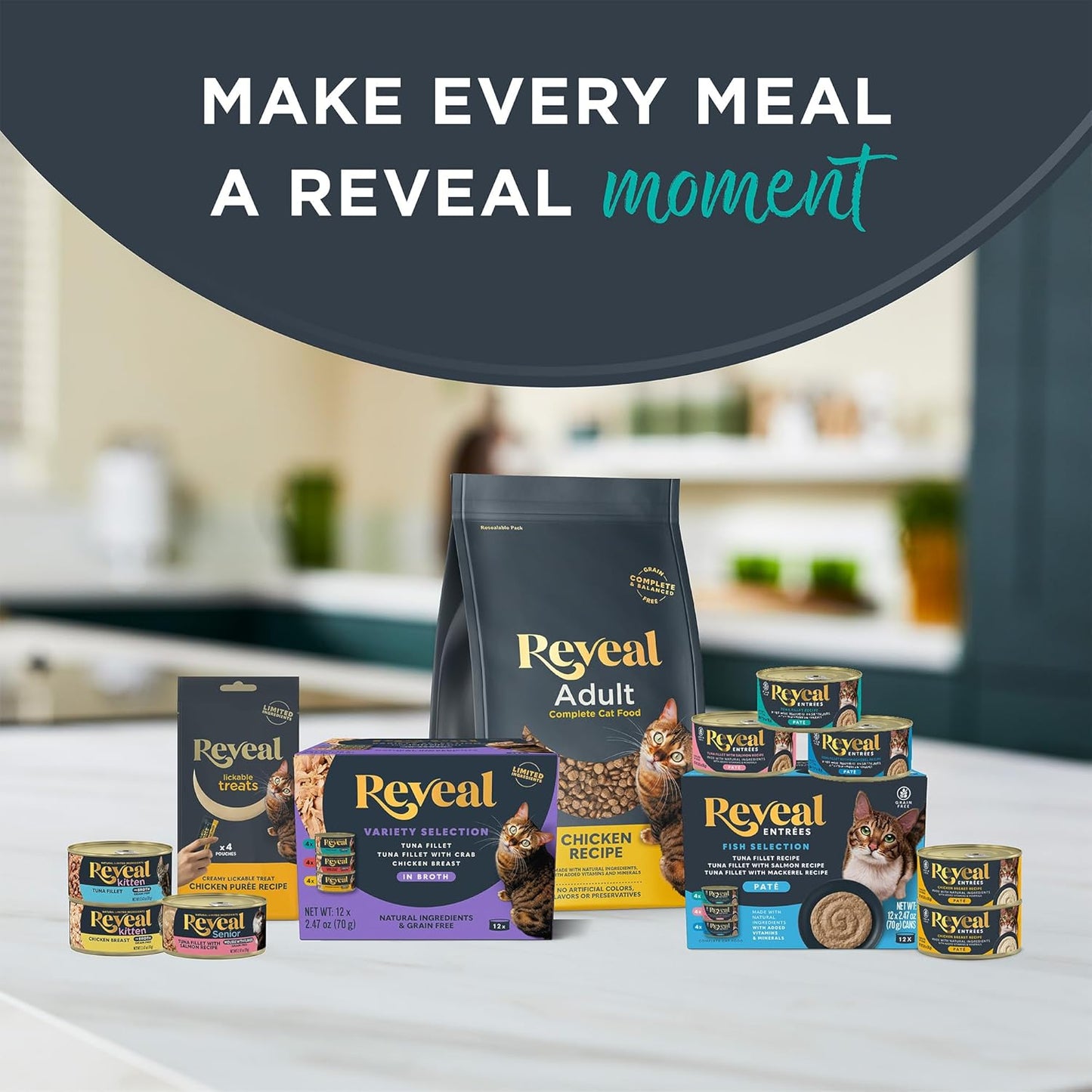 Reveal Natural Wet Canned Cat Food, Limited Ingredient, Grain Free, High Protein with No Artificial Additives, Fish Variety in Broth (20 x 2.47 oz Cans)