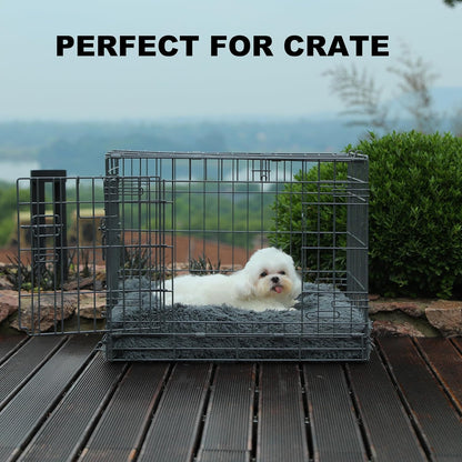 Bedfolks Waterproof Crate Bed, Plush Dog & Cat Kennel Pad, Faux Fur, Washable, 23"x18", Dark Grey