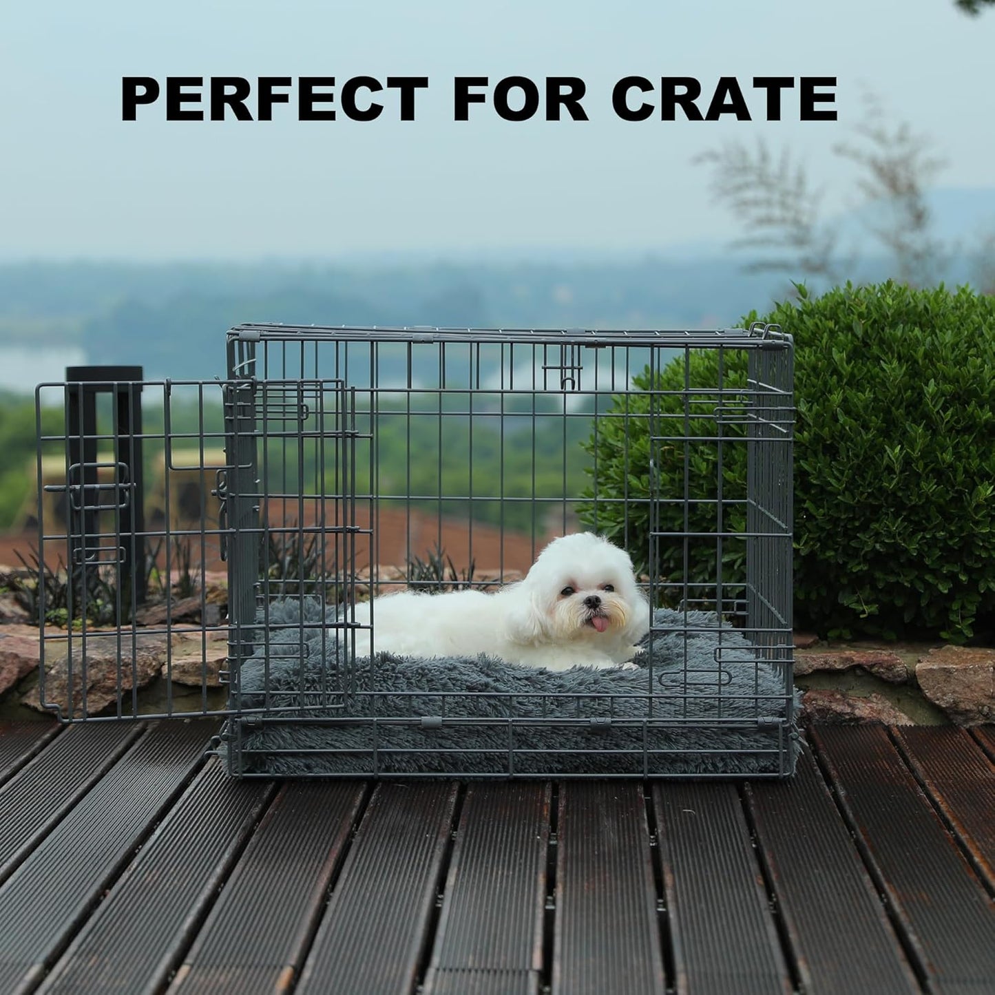 Bedfolks Waterproof Dog Crate Pad, Plush Dog Kennel Bed with Removable Cover, Faux Fur, Washable, 21"x13", Dark Grey
