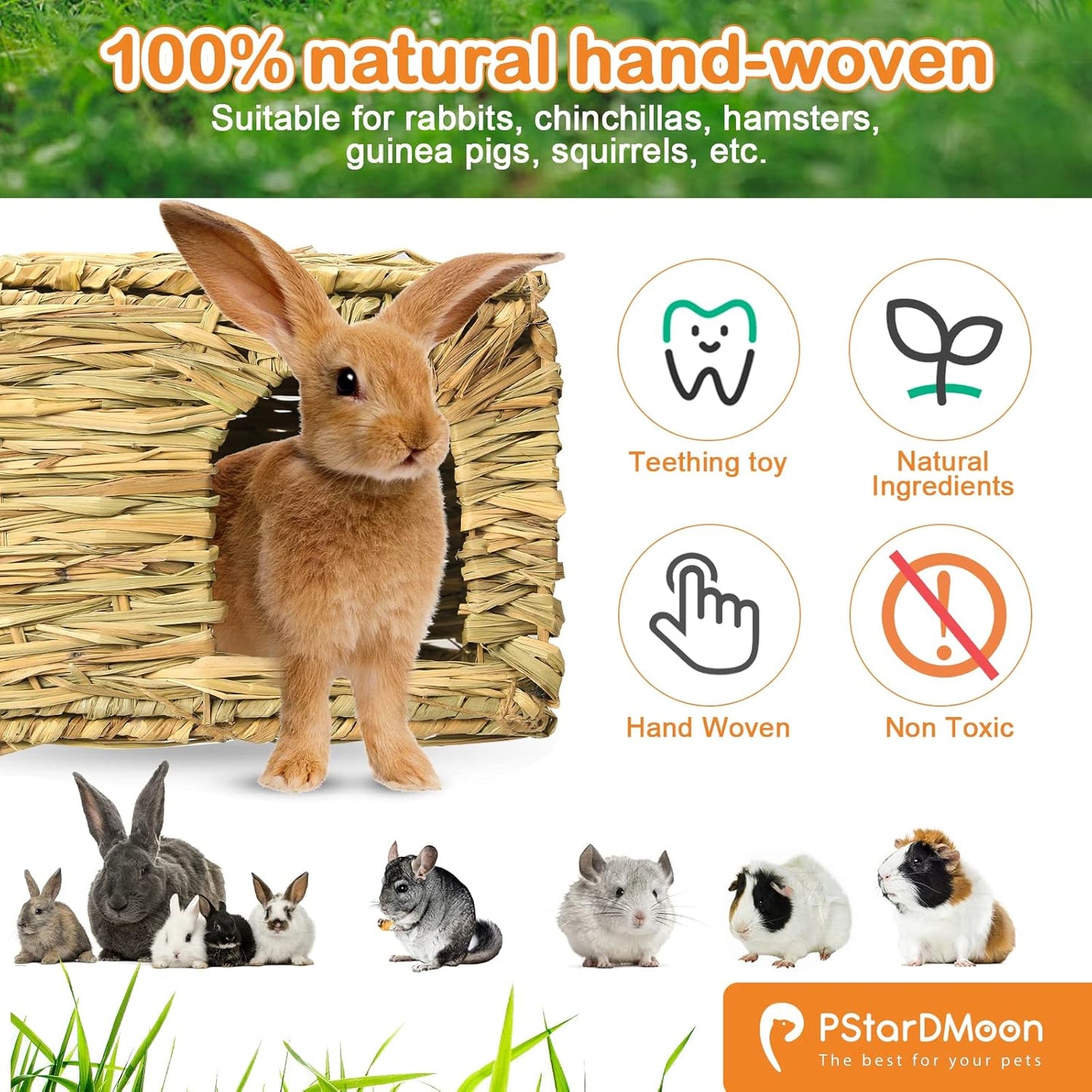 Bunny Grass House-Hand Made Edible Natural Grass Hideaway Comfortable Playhouse for Rabbits, Guinea Pigs and Small Animals to Play,Sleep and Eat (style6)