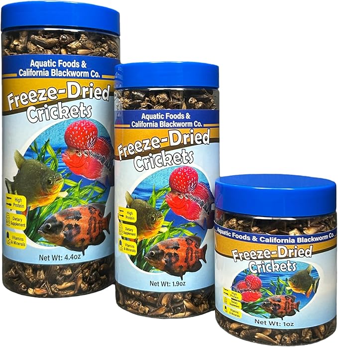 Aquatic Foods Inc. Crickets, Freeze Dried Crickets for Large Tropical Fish, Monster Fish, Reptiles, Turtles, Tortoises, Frogs, Hamsters, Birds, Rodents 1.0oz Canister