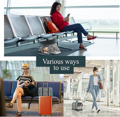 Katziela Rolling Rover Airline Compliant Expandable Premium Pet Carrier 6-Wheeled Baseboard Telescopic Handle Two-Sided Expandable Rolling Carrier Designed (Gray- Blue Piping)