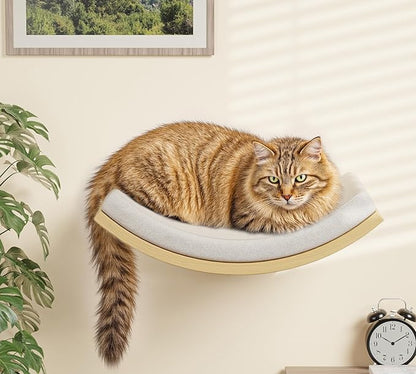 4-Piece Cats Wall Furniture with Cat Window Perch – Wood Wall Mounted Cat Shelves Set with Foam-Padded Curved Bed, Flat Perch & 4-Step Cats Stairs