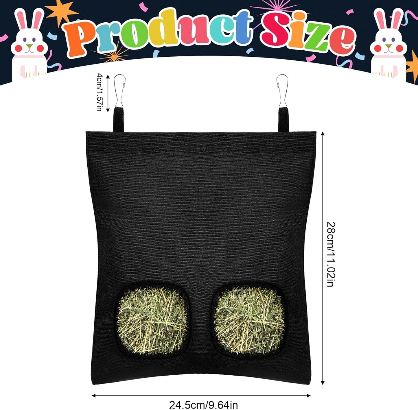 UPINS 2 Hay Bag for Rabbits 2-Hole Guinea Pig Hay Holder, Hay Feeder for Chinchillas Rabbits Hamsters Small Pets and Animals