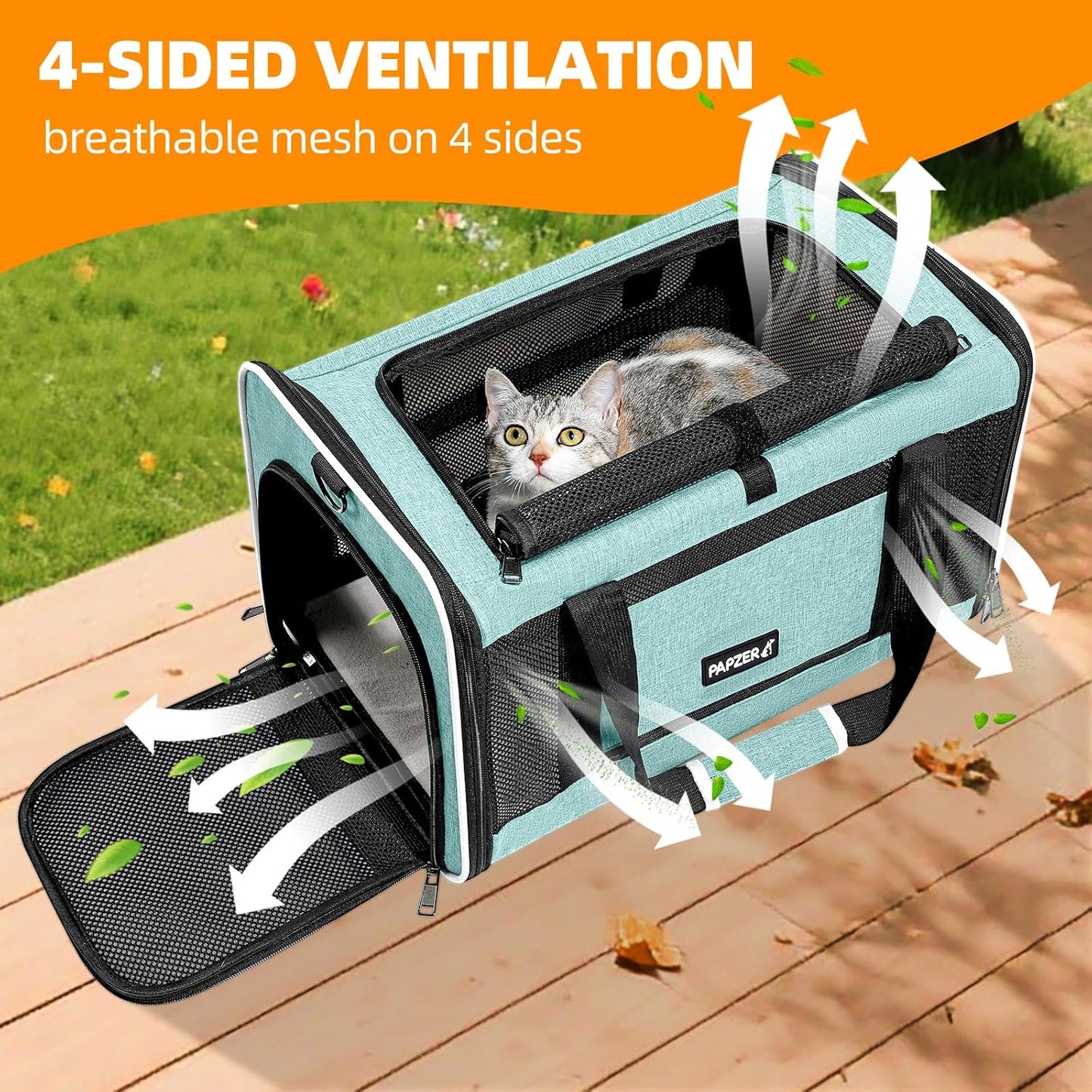 Cat Carrier Soft-Sided 18x11x11 Inch Travel Bag for Medium Cats Over 15lbs, Small Dog Carrier Crate Top Entry Breathable Mesh Puppy 12 Pounds, Pet Rabbit Carrying Cage Kennel Collapsible Teal