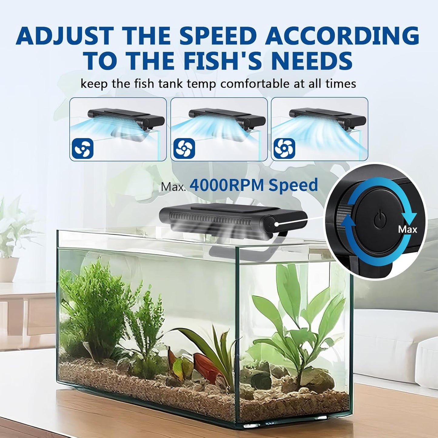 BAOSHISHAN Aquarium Chiller Fan, Powerful Fish Tank Cooler with Light, Adjustable Wind Speed & Brightness, Super Quite Fan for Axolotl Coral Fish Tank