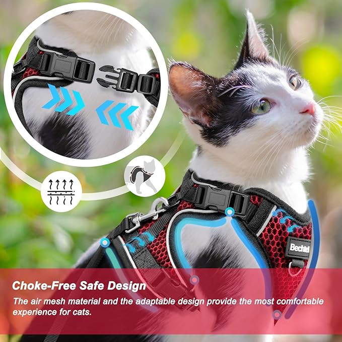 Cat Harness and Leash for Walking Escape Proof Soft Adjustable Cat Leash Breathable Honeycomb Structure Comfortable Vest Easy to Wear Kitten Harness for Outdoor Travel, Honeycomb Red, S