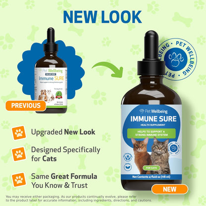 Pet Wellbeing Immune Sure for Cats - Supports Normal Immune Defenses, Gut Flora Balance, Andrographis, Echinacea, Vitamin C, Zinc - Veterinarian-Formulated Herbal Supplement 4 oz (118 ml)