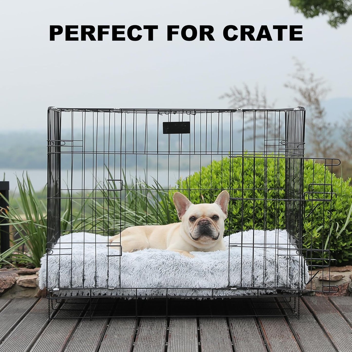 Bedfolks Plush Waterproof Dog Crate Bed, Removable Washable Cover, Faux Fur Kennel Pad, 29"x21", Grey