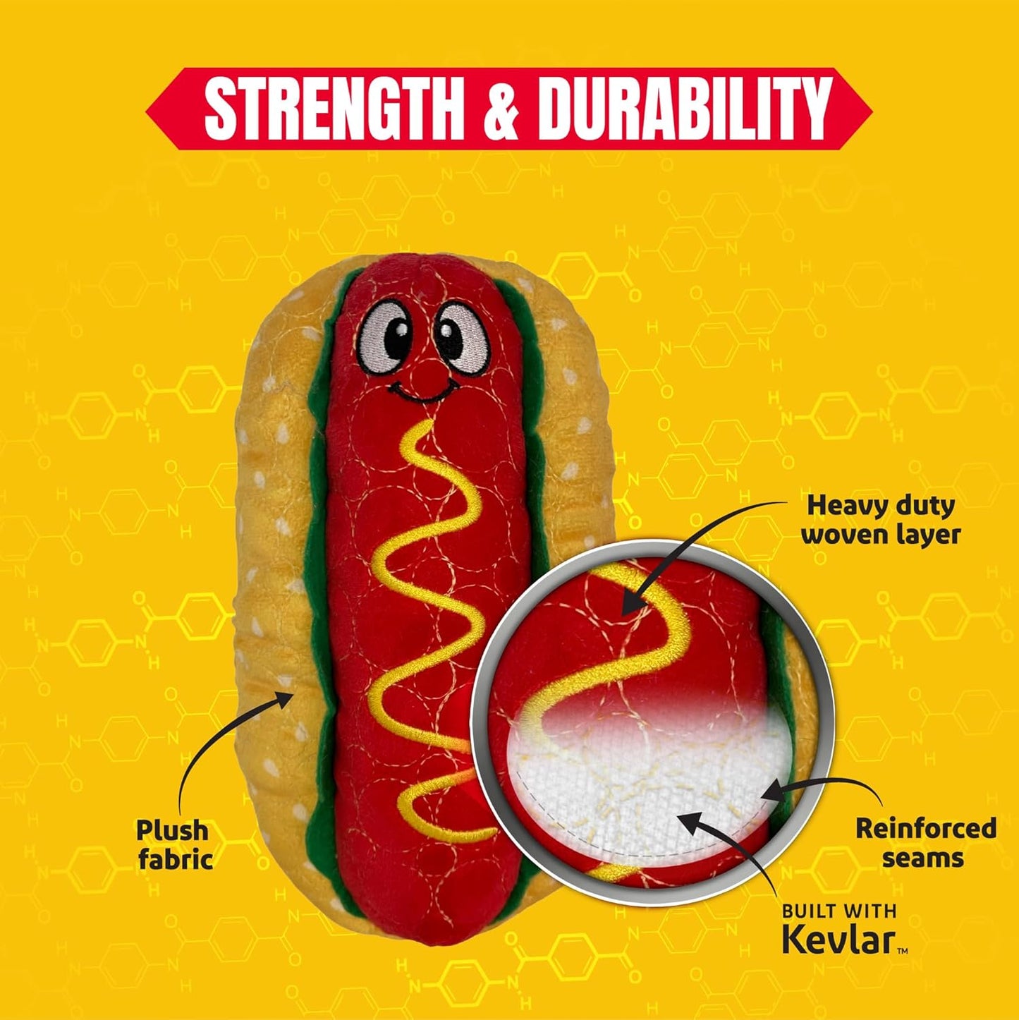 Bite Force - Durable & Strong Dog Toy Wieny Wiggle with Squeaker, Kevlar-Reinforced Seams for Aggressive chewers- red.