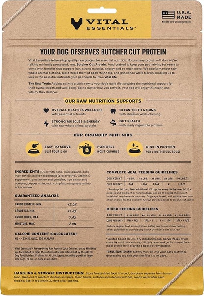 Vital Essentials Freeze-Dried Raw Duck Meal or Mixer Dog Food Crunchy Mini Nibs, 14 oz