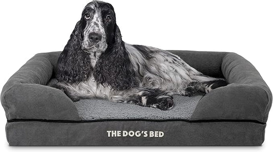 The Dog’s Bed, Medium Grey Plush Memory Foam, Pain Relief: Arthritis, Hip & Elbow Dysplasia, Post Surgery, Lameness, Supportive, Calming, Washable Cover