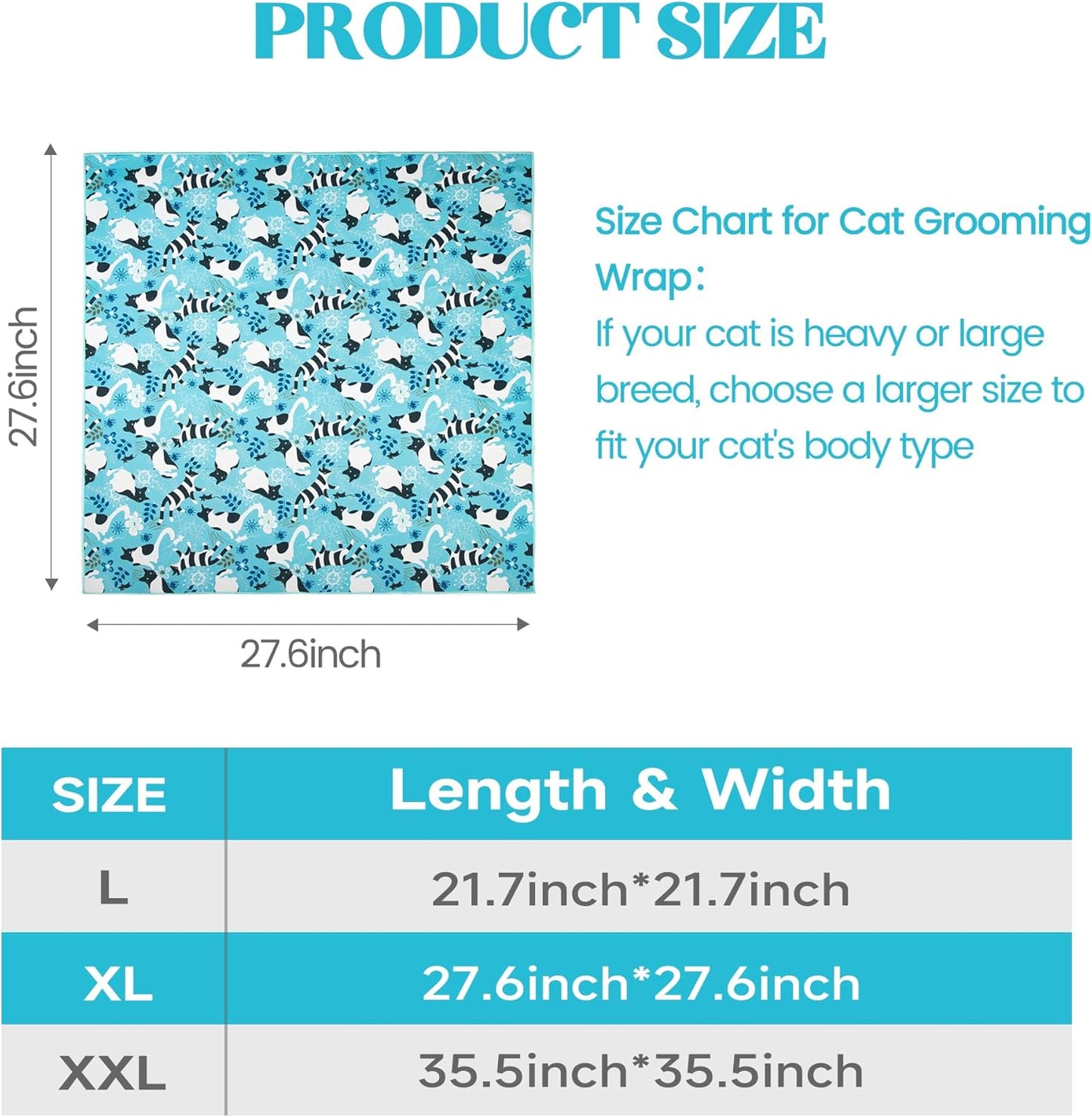 27.6" Cat Grooming Wrap, Cat Wrap for Cutting Nails, Anti-Scratch, Anti-Escape Calming Packaging, Cat Swaddle Wrap, X-Large