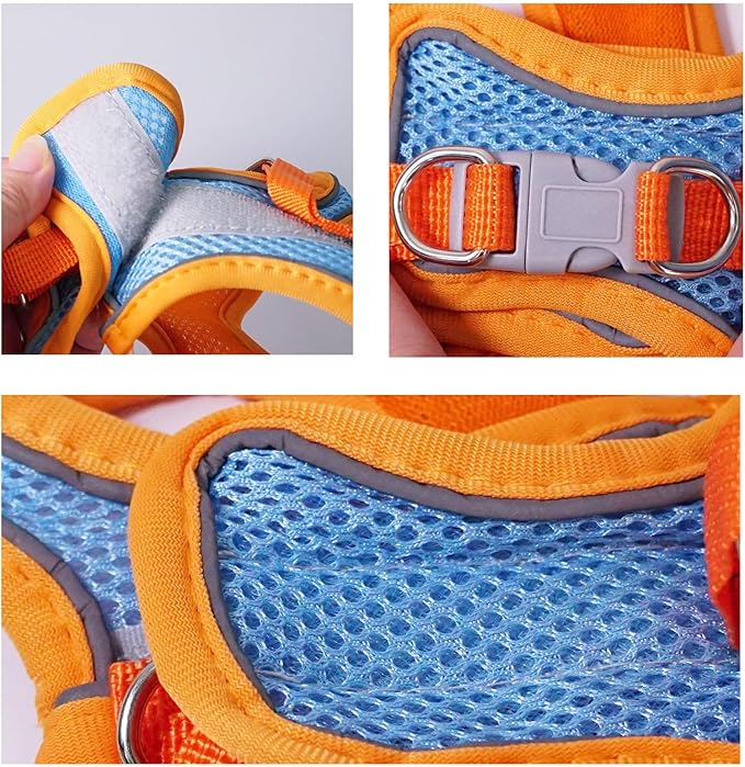 Rabbit Harness and Leash Set Escape Proof, Adjustable Soft Padded Vest, Breathable Mesh Bunny Harness with Reflective Strap, Safe for Small Animals(Orange,M)
