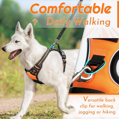 Eagloo Dog Harness Small Sized Dog, No Pull Service Vest with Reflective Strips and Control Handle, Adjustable and Comfortable for Walking, No Choke Pet Harness with 2 Metal Rings, Orange, S