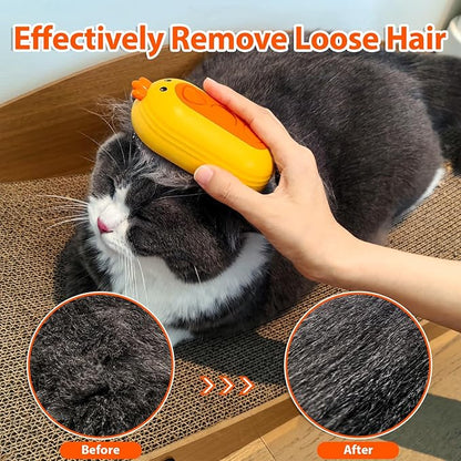 Cat Steam Brush with Release Button, 3 in 1 Rechargeable Pet Spray Water Comb for Long & Short Hair Removal, Self Cleaning Slicker Vapor Brush for Indoor Cats Dogs Rabbits Shedding Grooming