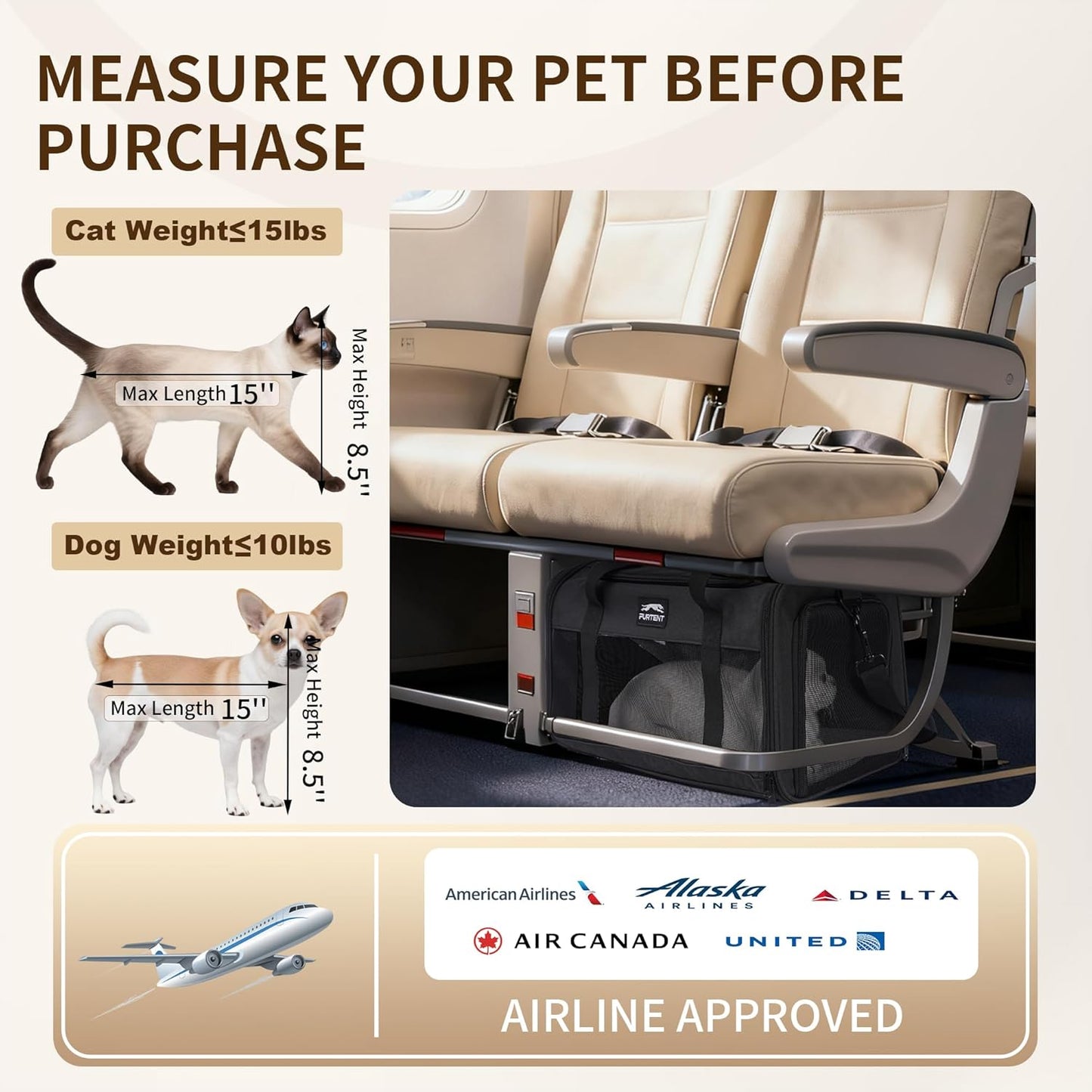 TSA Approved Pet Carrier in Cabin with Foldable Litter Box for Kittens and Small Dogs Fits Pets Up to 15 lbs, Animal Rabbit Puppy Soft Pet Carrier Portable Airline Approved, Travel for Comfort, Black