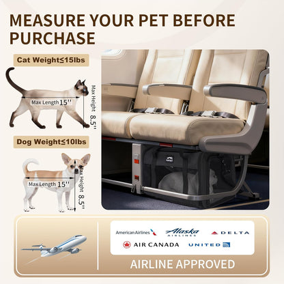 TSA Approved Pet Carrier in Cabin with Foldable Litter Box for Kittens and Small Dogs Fits Pets Up to 15 lbs, Animal Rabbit Puppy Soft Pet Carrier Portable Airline Approved, Travel for Comfort, Black