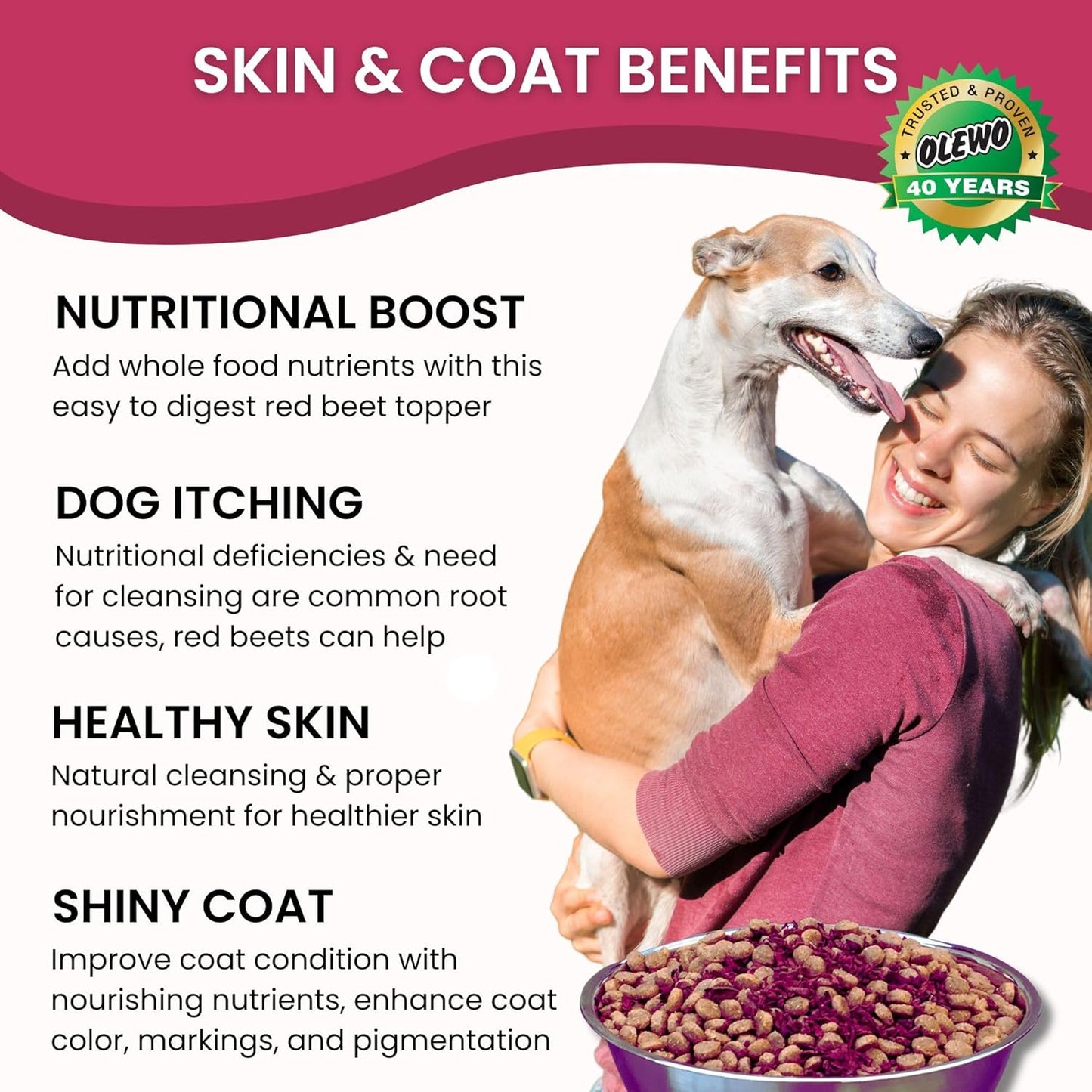 Olewo Original Red Beets for Dogs – Natural Skin & Coat Dog Food Topper, Anti Itch, Dehydrated Vegetables, Whole Food Supplements & Vitamins, Fiber for Dogs, 5.5 lbs