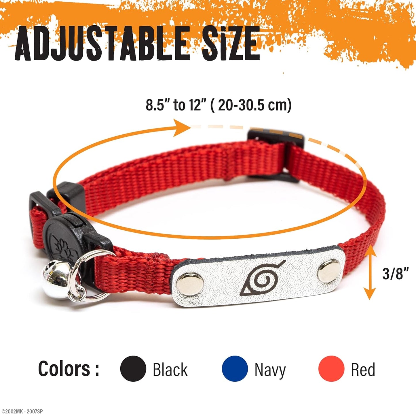Naruto Breakaway Cat Collars for Girl & Boy Cats | Officially Licensed Naruto Shippuden Hidden Leaf Village Pet Accessories & Gifts, (8.5” to12”) Adjustable Cute Kitten Collar with Bell (Black, Ninja)