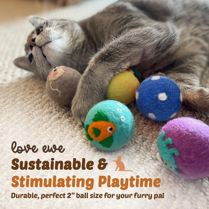 Hustle & Blush Wool Felt Balls 3 Pack Love Ewe Pet Supplies - 2 in Felted Wool Cat Toys 100% New Zealand Wools Felt Cat Toys Handmade Wools Felts Balls - Cats Felts Ball with Bell - Roll The Mice