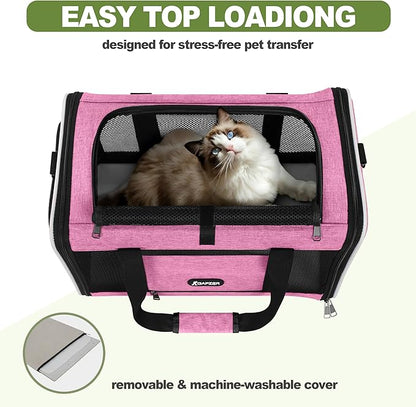 Cat Carrier 18x11x11 Delta Airline Approved, Easy Load Soft Pet Plane Travel Bag 15 pounds, Teacup Dog Crate 12 lbs, Yorkie Kennel Carrying Case, Kitten Toy Poodle Mesh Cage up to 20lbs Pink