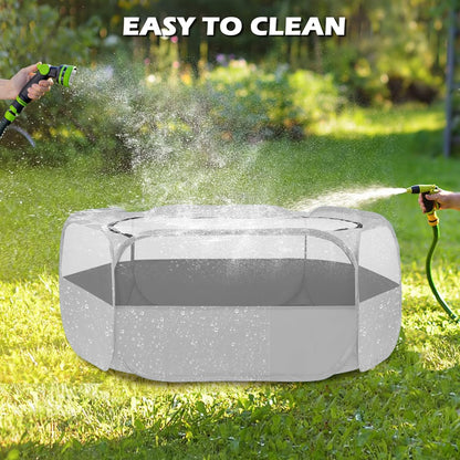 UWE Small Animal Playpen, Chicken Brooder Box with Cover Top, Portable Outdoor Exercise Pet Cage Tent, Waterproof Breathable Pet playpen Indoor for Chick Ktiien Bunny Hamster Guinea Pig, Grey