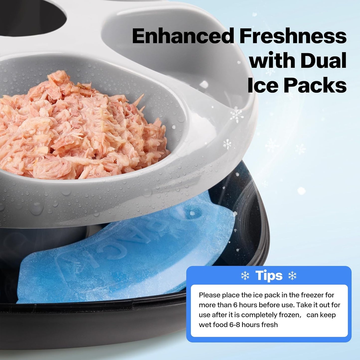 PetPrime 6-Meal Automatic Cat Feeder with Two Ice Packs,Cordless Rechargeable Cat Food Dispenser for Cats and Small Dogs Wet Food Auto Pet Feeder Black