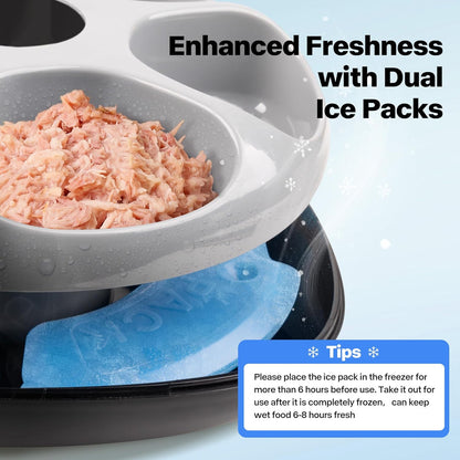 PetPrime 6-Meal Automatic Cat Feeder with Two Ice Packs,Cordless Rechargeable Cat Food Dispenser for Cats and Small Dogs Wet Food Auto Pet Feeder Black