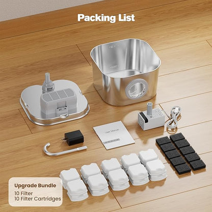 Cat Water Fountain with 10 Filters + 10 Sponges,Pet Fountains Cats Automatic Waterer Bowls for Drinking Small Dog Water Dispenser Indoor Metal Pets Water Faucet Bottle Kitty Watering Supplies