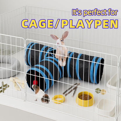 Bunny Tunnels & Tubes Collapsible 3 Way Rabbit Hideout with 13pcs Toys for Bunny Guinea Pig Hamster Chinchilla Hedgehog Rat Ferret Kitten (BK&BU)