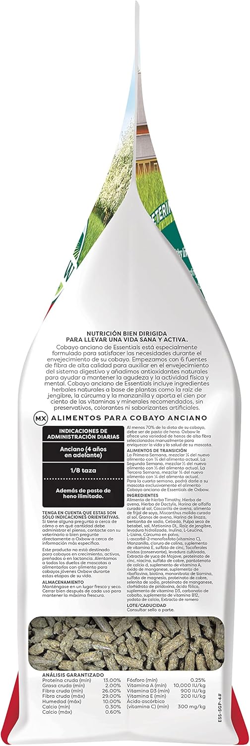 Oxbow Essentials Senior Guinea Pig Food, Made Alfalfa for Guinea Pig, Pet Food Pellets with Vitamin C, Small Animal Pet Products, Made in USA, High Fiber, 4 lb. Bag