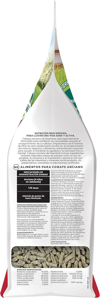 Oxbow Essentials Senior Guinea Pig Food, Made Alfalfa for Guinea Pig, Pet Food Pellets with Vitamin C, Small Animal Pet Products, Made in USA, High Fiber, 4 lb. Bag