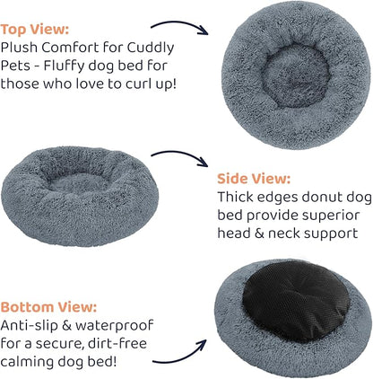 Donut Dog Bed - Premium Comfort for Anxiety Relief - Fluffy & Calming Design with Ultra-Plush Support | Cozy Round Dog Bed with Super Soft Circle Style (Size S Dark Grey)