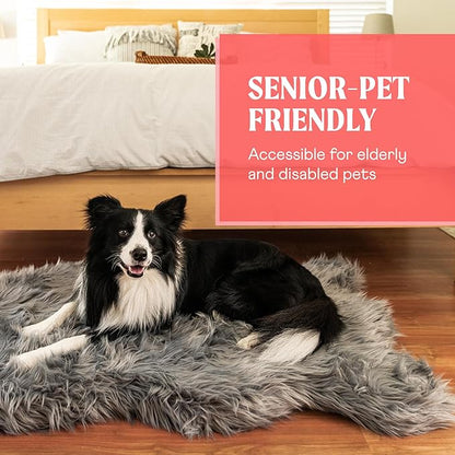 PAW BRANDS PupRug Orthopedic Dog Bed for Large Dogs with Fluffy Soft Faux Fur and Memory Foam for Joint Pain Relief, Machine Washable and Waterproof Couch Bed, Charcoal Grey, Large/Extra Large