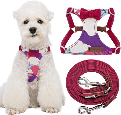 Puppytie No Pull Dog Harness with Multifunction Dog Leash,Soft Adjustable No Choke Escape Proof Pet Harness Vest for Medium Dogs,Suede Bow Wine red,M