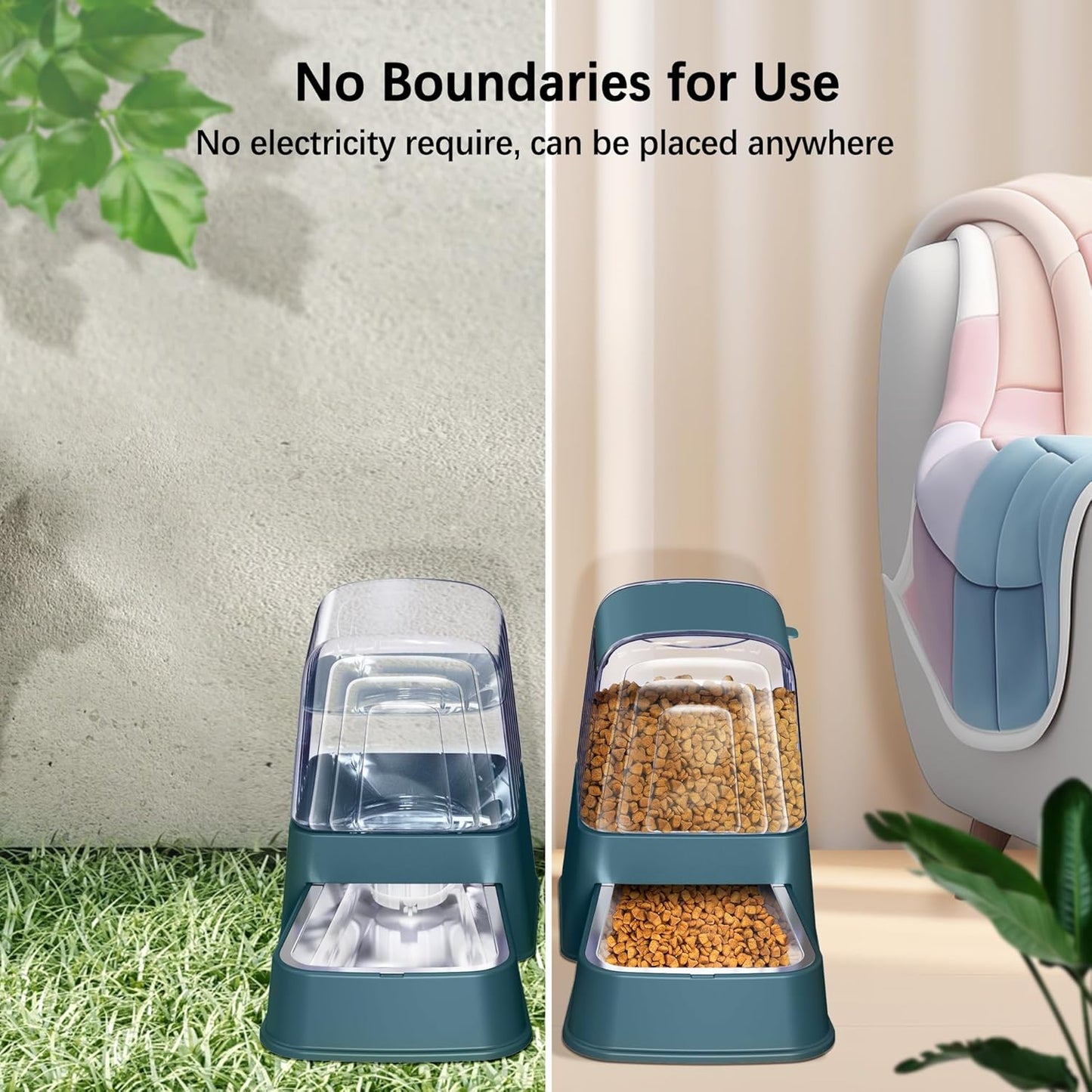 Automatic Dog and Cat Food Feeder and Water Dispenser Set with Stainless Steel Bowls,Gravity Pet Food and Water Feeders,100% BPA-Free,Large Capacity for Cats Dogs Pets