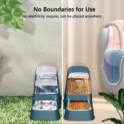 Automatic Dog and Cat Food Feeder and Water Dispenser Set with Stainless Steel Bowls,Gravity Pet Food and Water Feeders,100% BPA-Free,Large Capacity for Cats Dogs Pets